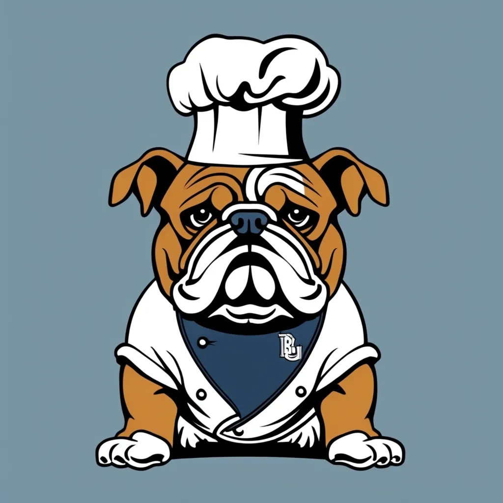 Prompt: Butler University Bulldog mascot with a chefs hat