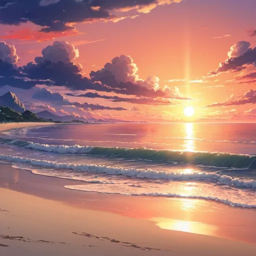 Prompt: Beautiful anime sunset in beach
