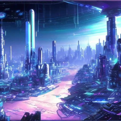 Prompt: a cybercity in space, anime