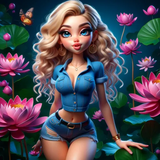 Prompt: <mymodel>Cartoon illustration of a striking blonde with blue eyes, full body view from behind, legs apart, microskirt, gorgeous pose, vibrant colors, high quality, cartoon style, dynamic pose, detailed features, from below angle, lively expression, professional, vibrant lighting