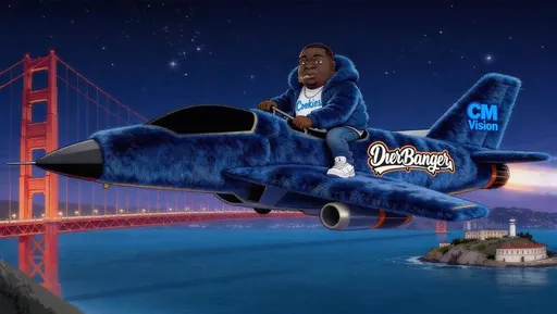 Prompt: Change the sherbanger logo on the plane tk the "Durbanger" logo and instead of orange make it blue and also make the cm visions logo that is also orange blue to match 