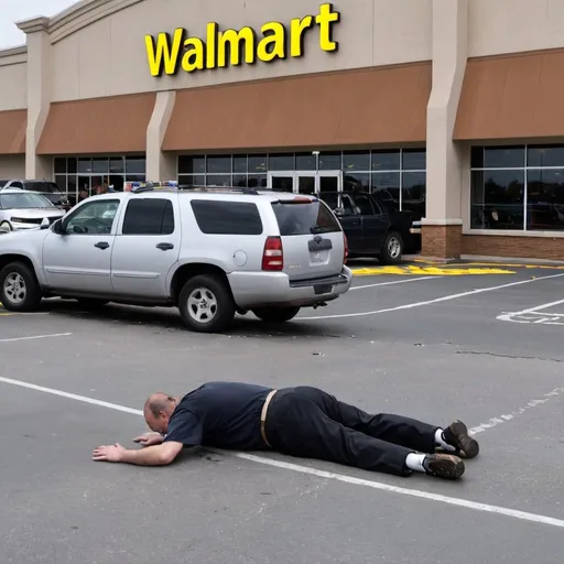 Prompt: Man getting hit by car outside of Walmart