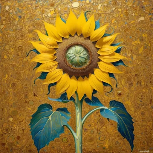 Prompt: Single sunflower, Klimt style