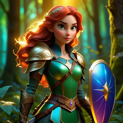 Prompt: Fairytale hero for hire, cinematic, highly detailed, magical realism, enchanting atmosphere, luminous lighting, vibrant colors, whimsical and adventurous, dynamic pose, hero with a sword and shield, intricate costume design, mystical forest background, glowing fairytale creatures, ultra-detailed, high resolution, 4K, professionally rendered.