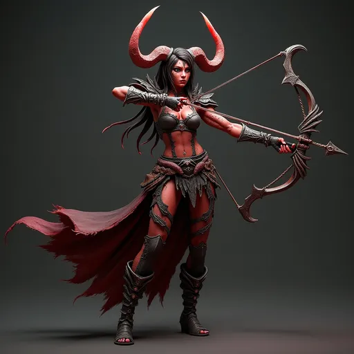 Prompt: video game model, female demon hunter , (dynamic pose), gripping crossbows, Diablo Immortal , Halloween themed skin