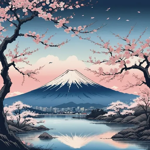 Prompt: Mount Fuji Ukiyo-e style 