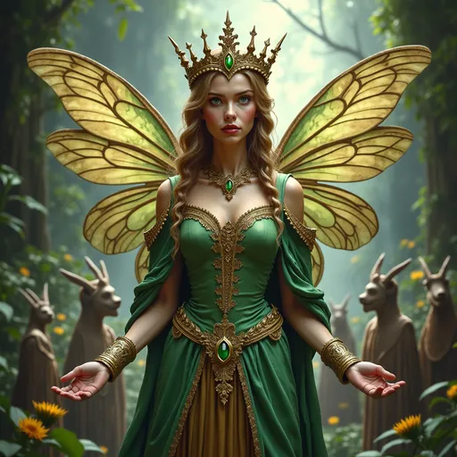 Prompt: Fairy Queen with her court