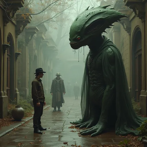 Prompt: Victorian alien encounter