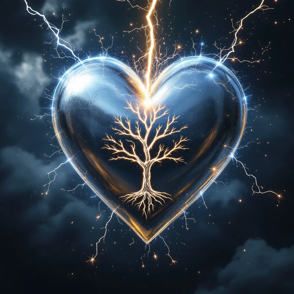 Prompt: A heart being struck by lightning 