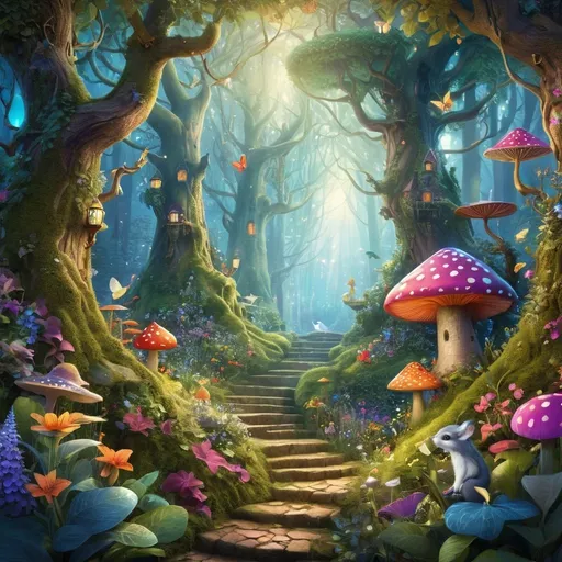 Prompt: Fairytale characters, fantasy illustration, high quality, detailed, magical forest setting, enchanting atmosphere, colorful, intricate details, charming and lively, magical creatures, fantasy, whimsical, highres