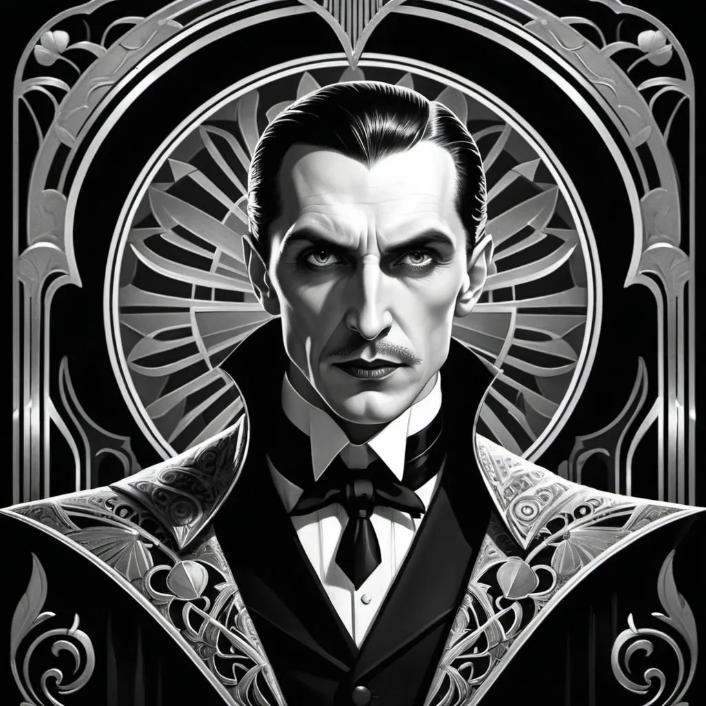 Dracula in art deco style, elegant and intricate des...