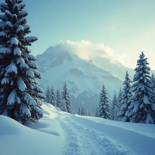 Prompt: (Kodachrome photo), winter mountain scene, (nostalgic atmosphere), rich depth, (cinematic quality), high saturation, analog film aesthetic, vintage photo feel, dynamic composition, deep contrasts, ultra-detailed, (4K resolution), photorealistic, cool tones