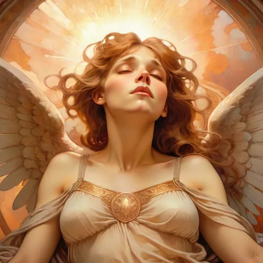 Prompt: Fallen angel looking up at heaven, oil painting, dramatic wingspan, angelic facial features, heavenly light, somber atmosphere, high quality, realistic, dramatic, warm and ethereal lighting, majestic color tones, emotional