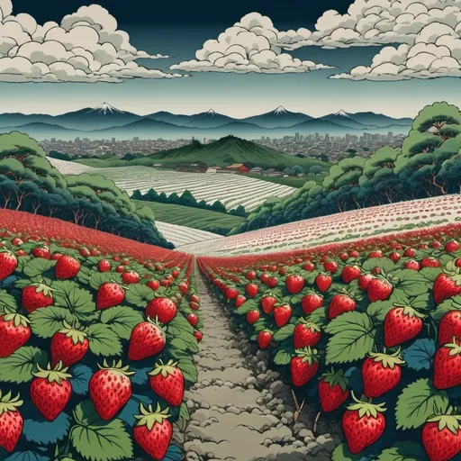 Prompt: Strawberry fields , Ukiyo-e, Hokusai