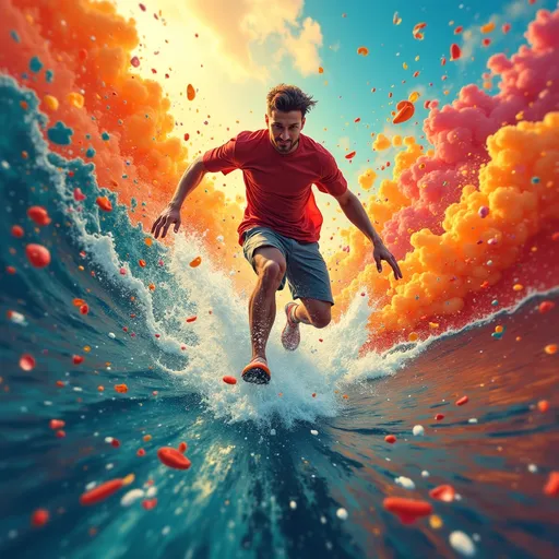 Prompt: Chasing away the boredom, vibrant colors, dynamic motion, 