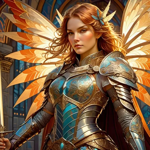 Prompt: Full body portrait of female paladin in ornate armor with dragon fly wings , dramatic lighting, full HD, immense detail, well-lit, intricate patterns, mystical aura, detailed facial features, vibrant color scheme, magical atmosphere, high resolution, detailed armor and weapons , professional digital art, enchanting, dramatic shadows, mystical, enchanting lighting