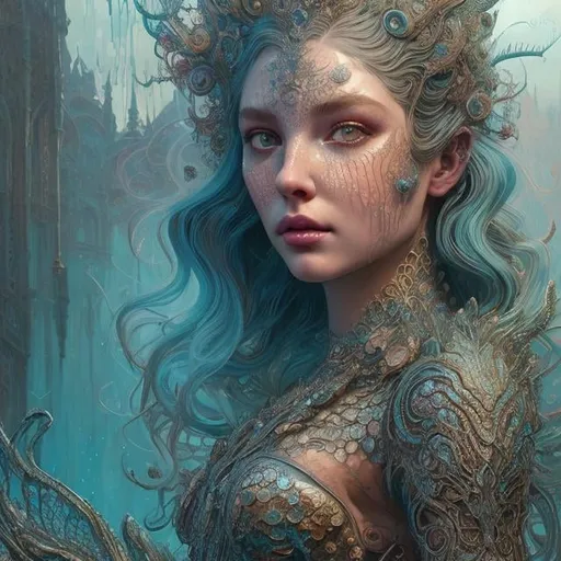 Prompt: Intricately detailed front facing elaborate beautiful mermaid, intricate glistening face, bright eyes, prismatic crystal clear dress, long hair, hyperdetailed painting by Ismail_Inceoglu Tom Bagshaw Dan Witz CGSociety ZBrush Central fantasy art 4K, under water Crystal Palace in background digital painting, digital illustration, extreme detail, digital art, ultra hd, vintage photography, beautiful, tumblr aesthetic, retro vintage style, hd photography, hyperrealism, extreme long shot, telephoto lens, motion blur, wide angle lens, deep depth of field, warm, anime Character Portrait, Symmetrical, Soft Lighting, Reflective Eyes, Pixar Render, Unreal Engine Cinematic Smooth, Intricate Detail, anime Character Design, Unreal Engine, Beautiful, Tumblr Aesthetic,  Hd Photography, Hyperrealism, Beautiful Watercolor Painting, Realistic, Detailed, Painting By Olga Shvartsur, Svetlana Novikova, Fine Art