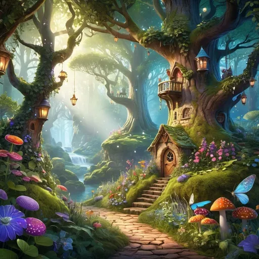 Prompt: Fairytale characters, fantasy illustration, high quality, detailed, magical forest setting, enchanting atmosphere, colorful, intricate details, charming and lively, magical creatures, fantasy, whimsical, highres