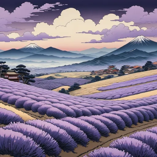 Prompt: Lavender fields , Ukiyo-e, Hokusai