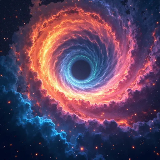 Prompt: (Rainbow wormhole), a swirling tunnel of vibrant colors, dynamic hues blending in mesmerizing patterns, cosmic energy emanating, set against a dark starry space background, luminous stars and galaxies scattered, high depth, ultra-detailed, ethereal atmosphere infused with wonder and curiosity, visually captivating, a portal to new dimensions, breathtaking visuals, 4K quality.