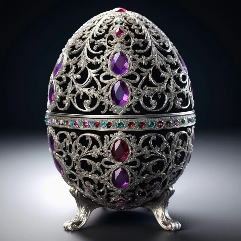 Prompt: (bejeweled egg), intricately detailed, shimmering gemstones, 
Silver filigree, highly ornate design, enchanting and luxurious atmosphere, radiant jewel tones, finely crafted textures, elegant and majestic, luxurious, captivating focus, ultra-detailed, 4K quality, high depth, cinematic masterpiece.