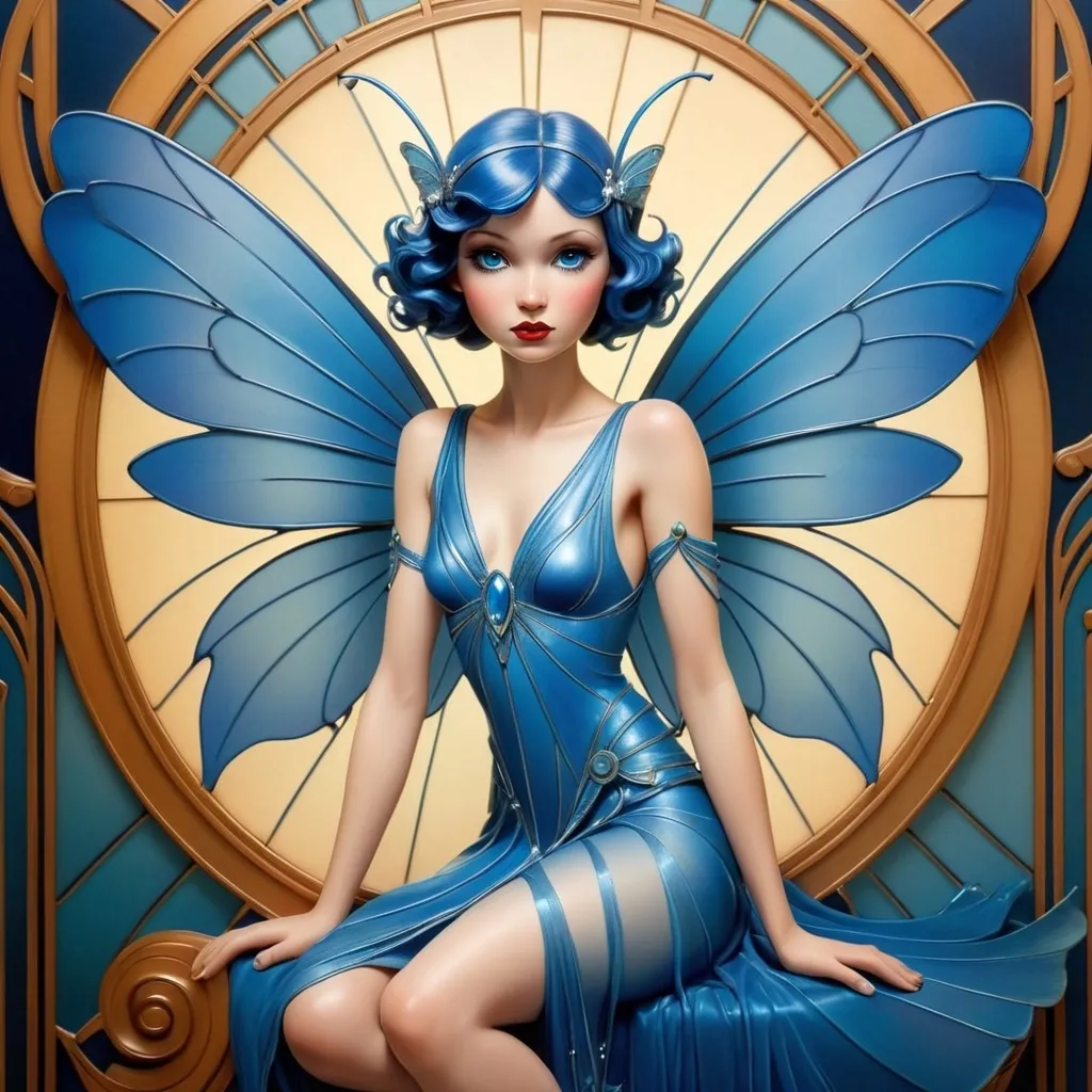 Prompt: Art deco blue fairy