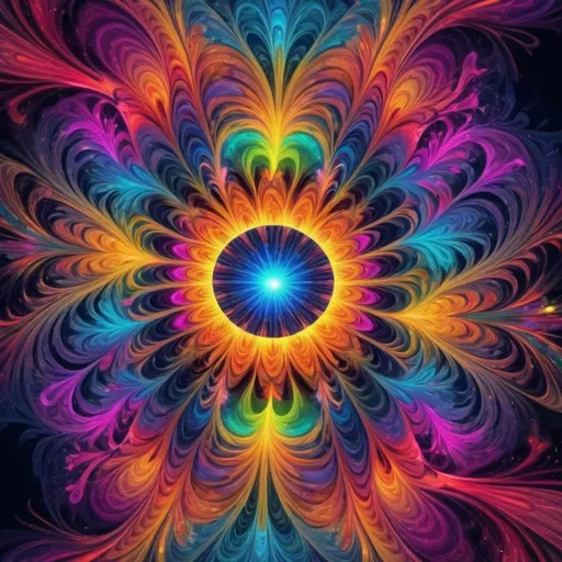 Prompt: Psychedelic rainbows, vibrant colors, multicolored fractals, swirling patterns, glowing effects, dreamlike atmosphere, mystical vibes, surreal scenery with fluid shapes, ultra-detailed, 4K resolution, luminous and radiant light, kaleidoscope-inspired background, vivid contrast, striking and evocative imagery, electric and neon highlights, ethereal and whimsical design, eye-catching depth and brilliance, magical and otherworldly, abstract and trippy visualization, high definition canvas.