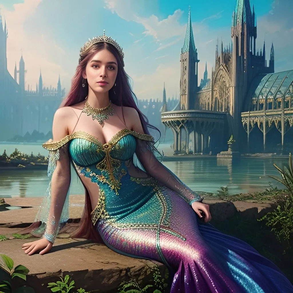 Prompt: Intricately detailed front facing elaborate beautiful mermaid, intricate glistening face, bright eyes, prismatic crystal clear dress, long hair, hyperdetailed painting by Ismail_Inceoglu Tom Bagshaw Dan Witz CGSociety ZBrush Central fantasy art 4K, under water Crystal Palace in background digital painting, digital illustration, extreme detail, digital art, ultra hd, vintage photography, beautiful, tumblr aesthetic, retro vintage style, hd photography, hyperrealism, extreme long shot, telephoto lens, motion blur, wide angle lens, deep depth of field, warm, anime Character Portrait, Symmetrical, Soft Lighting, Reflective Eyes, Pixar Render, Unreal Engine Cinematic Smooth, Intricate Detail, anime Character Design, Unreal Engine, Beautiful, Tumblr Aesthetic,  Hd Photography, Hyperrealism, Beautiful Watercolor Painting, Realistic, Detailed, Painting By Olga Shvartsur, Svetlana Novikova, Fine Art