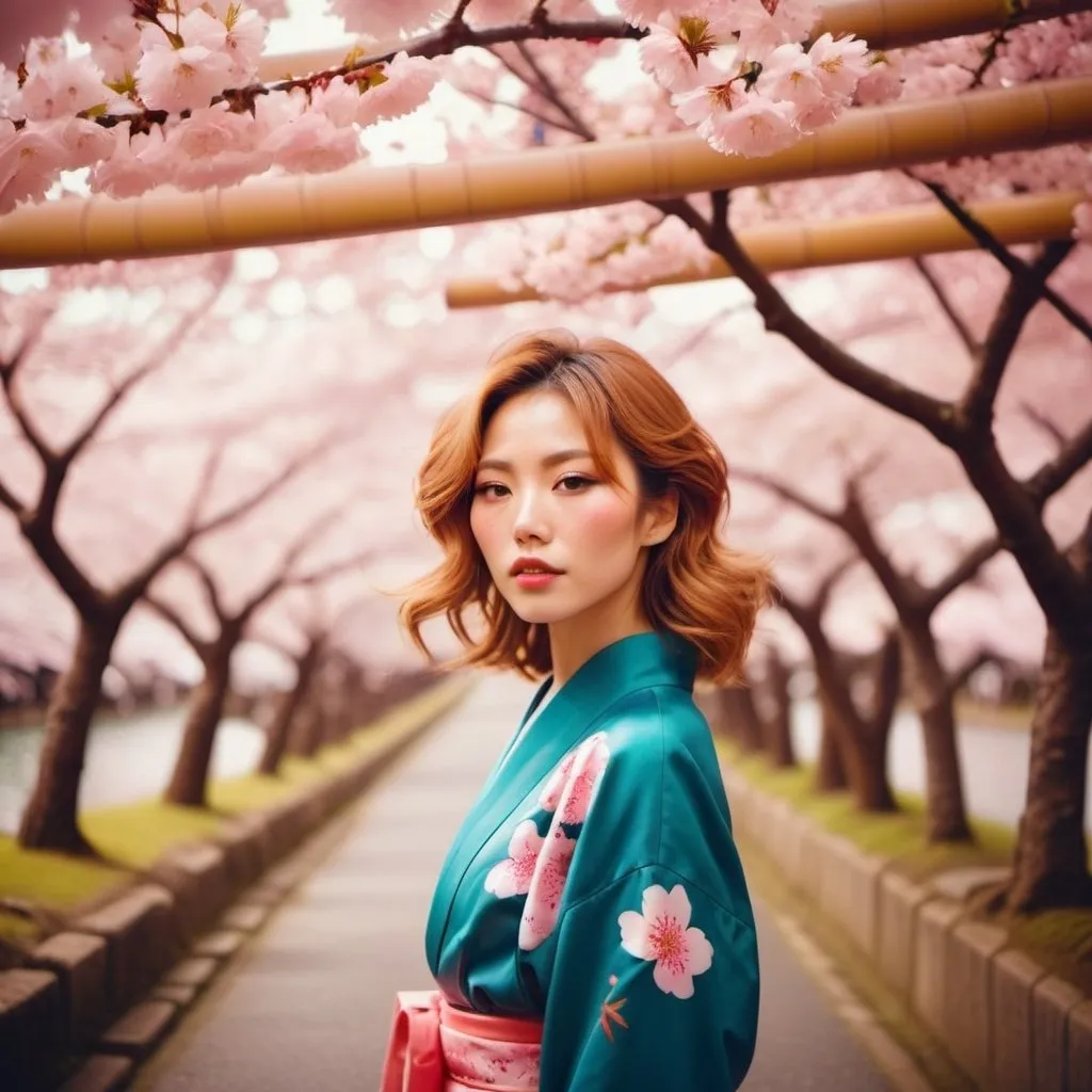 Prompt: Glamour photography of woman in Japan during cherry blossom season in the style of Guy Aroch