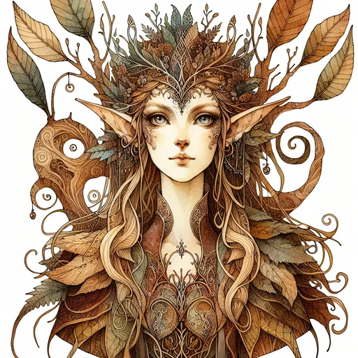 Prompt: (Elf), inspired by (Brian Froud) style, intricate details, whimsical features, earthy tones