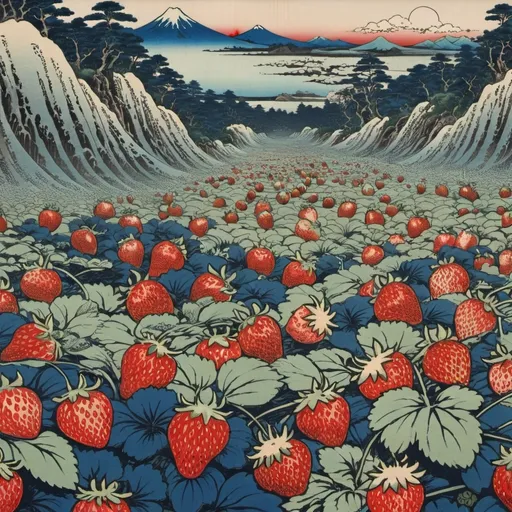 Prompt: Strawberry fields , Ukiyo-e, Hokusai