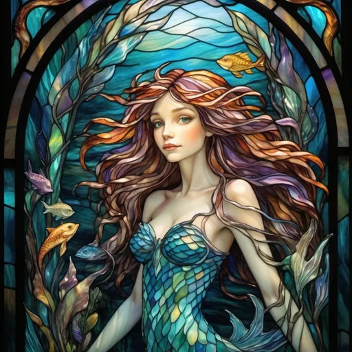 Prompt: Mermaids (fantastical creatures), inspired by Brian Froud’s whimsical style, vibrant colors, ethereal atmosphere, lush underwater scenery, detailed scales and flowing hair, intricate ocean flora surrounding them, playful expressions, magical aura, dreamlike allure, surrounded by enchanting light rays, reflective water surfaces, captivating fantasy art, ultra-detailed, high quality.