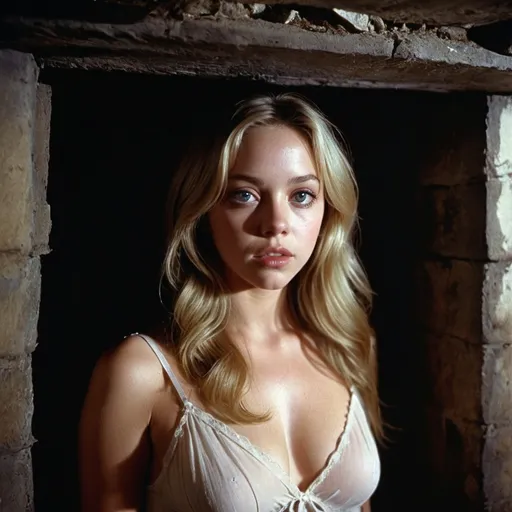 Prompt: By Dario Argento & Clive Barker ::
35mm 1970s photo close portrait of Sydney Sweeney, large bosoms, in an abandandonned and foggy cellar ::
Eerie and horror movie atmosphere