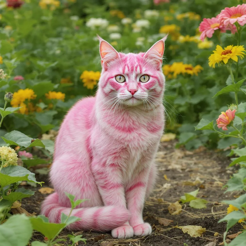 Prompt: pink cat in the garden