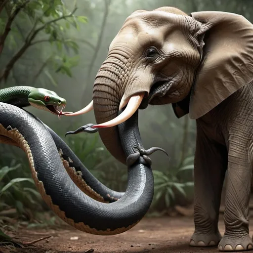 Prompt: snake swallows an elephant realistic picture  