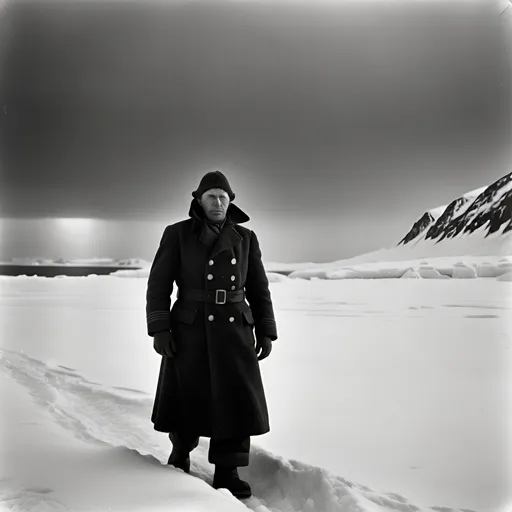 Prompt: Photorealistic grainy black and white photo from a 1940s arctic expedition dark Lovecraftian horror mystery 