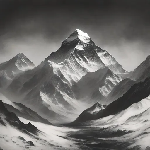 Prompt: Realistic grainy black and white photo mount Everest expedition Lovecraftian horror