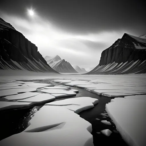 Prompt: Photorealistic, grainy black and white, 1940s arctic expedition, dark Lovecraftian horror mystery, eerie atmosphere, intense shadows, chilling dread, high quality, vintage, horror, mysterious, arctic, expedition, grainy texture, outdoors, ice fields, blizzard