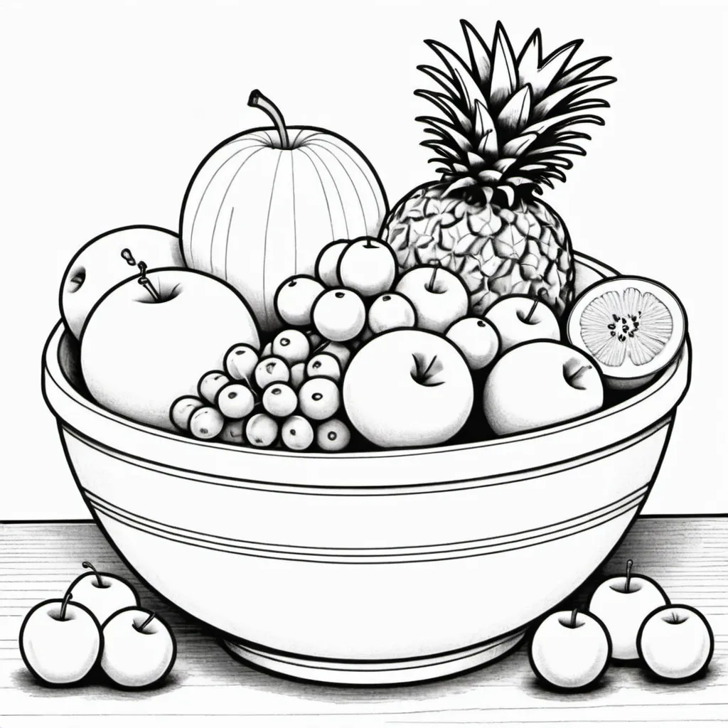 Prompt: fruit bowl coloring page