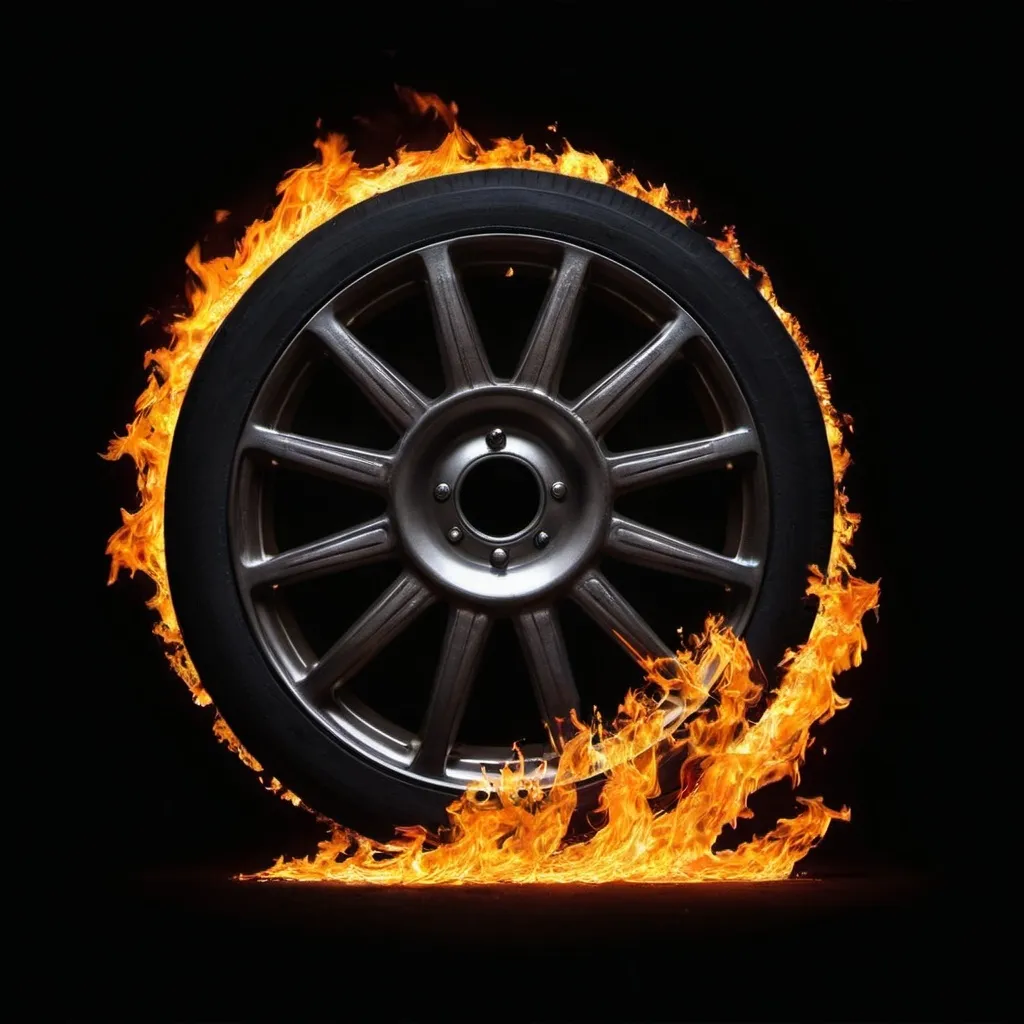 Prompt: A wheel that is on fire with dark background for profile pic


