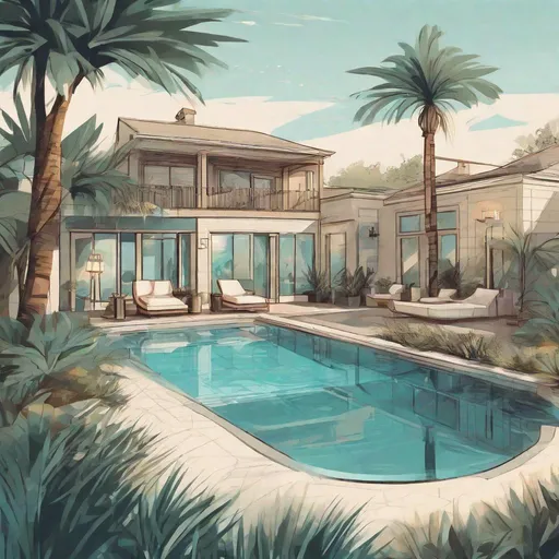Prompt: illustration luxury backyard swimming pool oasis