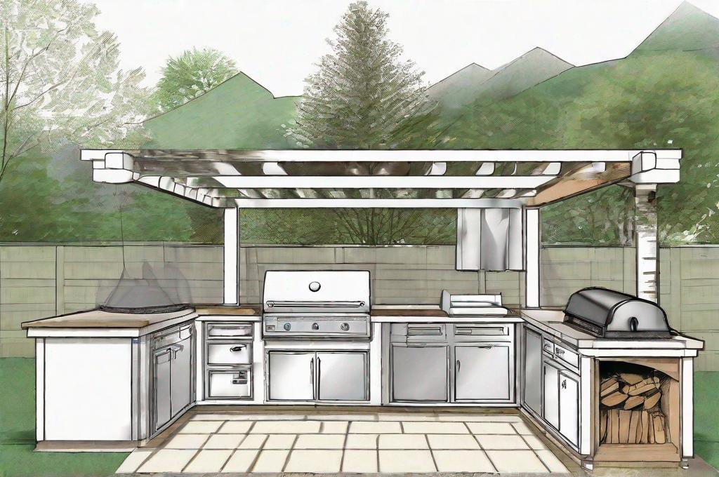 Prompt: illustration  of outdoor kitchen construction plans