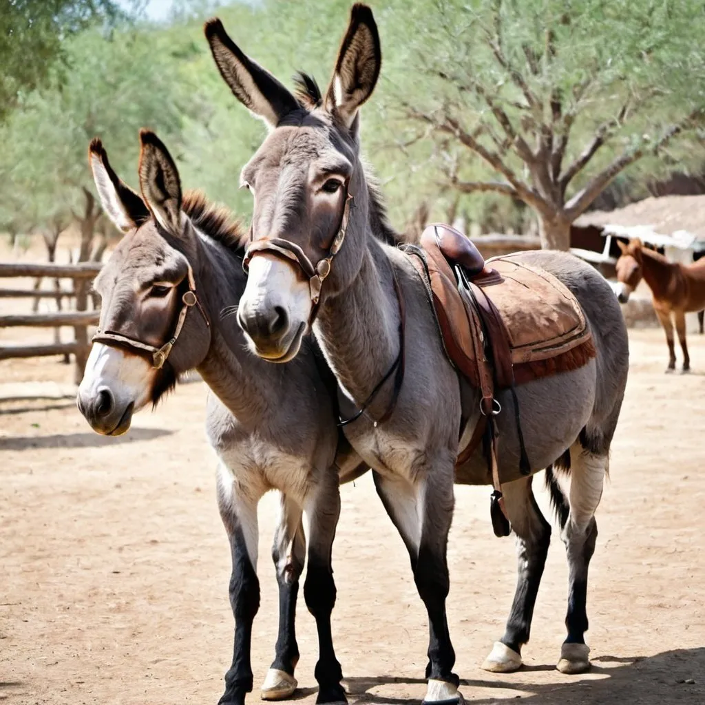 Prompt: A donkey is sitting on Horse