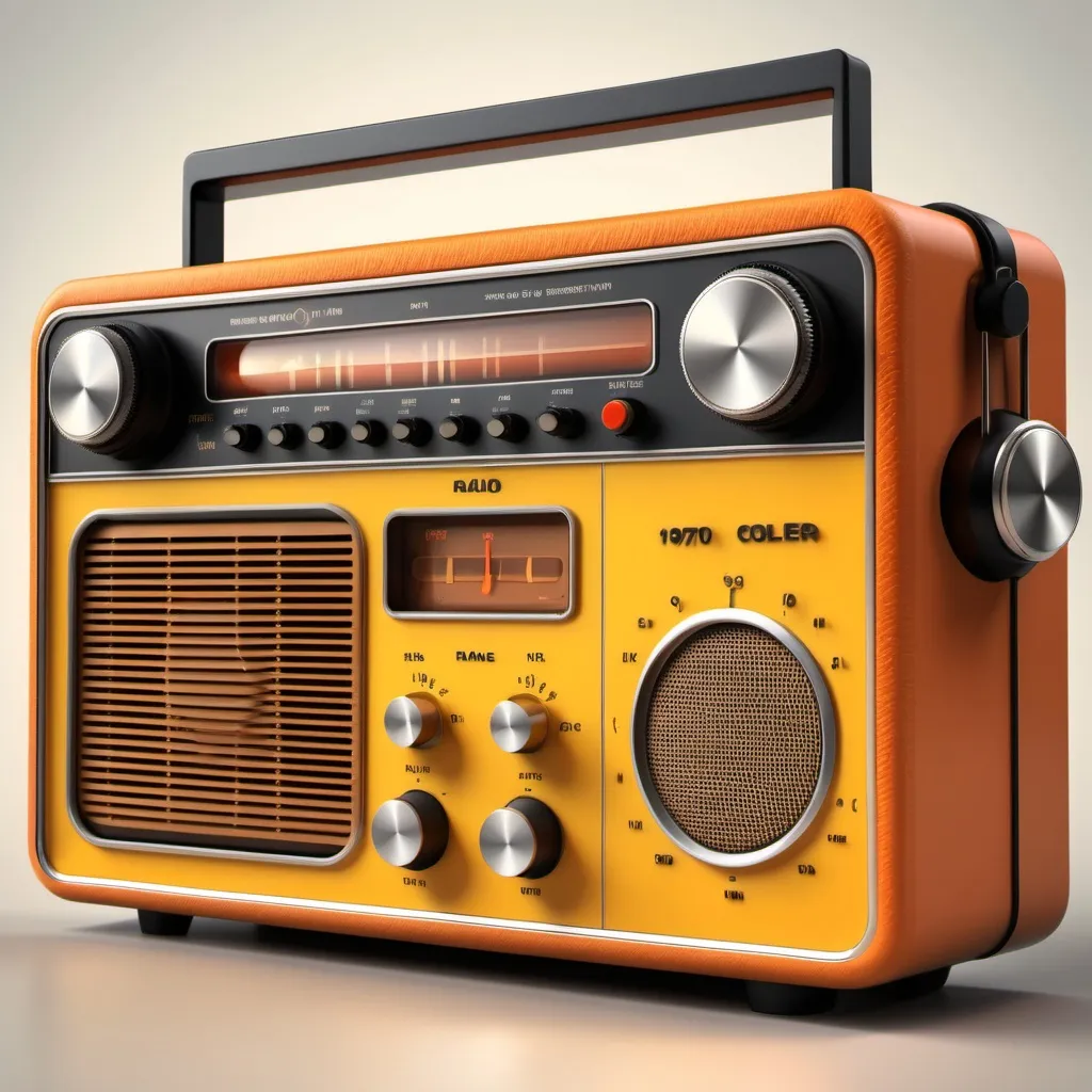 Prompt: (photorealistic) 1970's portable radio player, bright colors,
warm vintage tones, rich texture details, nostalgic ambiance, charming lighting, (highly detailed), (HD)