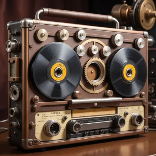 Prompt: 1970's 9 track tape equipment in steampunk style - Beautiful Composition, Charming Photorealistic HD Photography, Highly Detailed