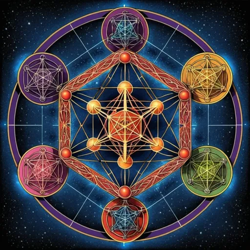 Prompt: Metatrons cube colored

