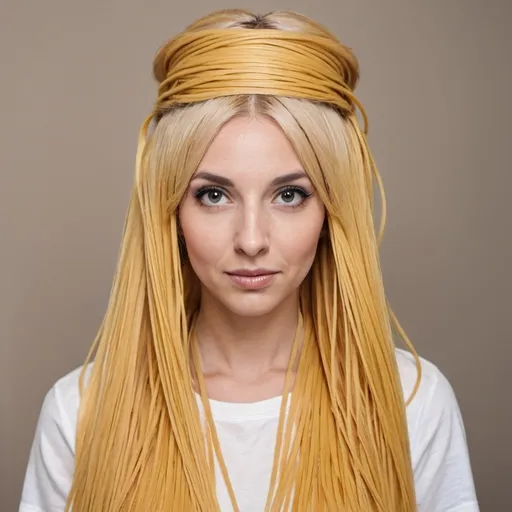 Prompt: woman with spaghetti hair extensions