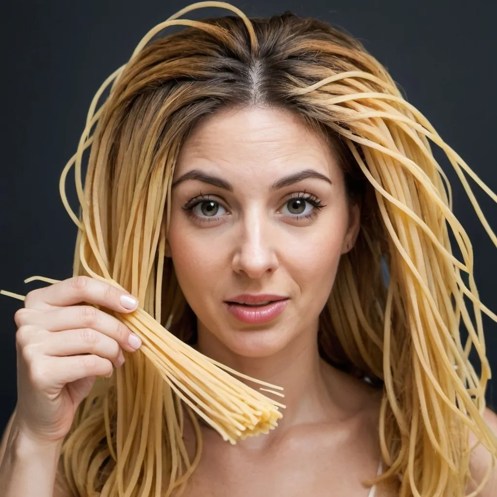 Prompt: woman with spaghetti for hair