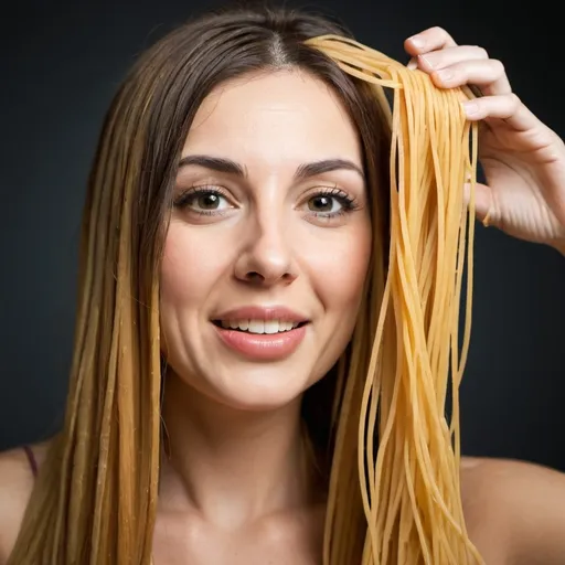 Prompt: woman with spaghetti for hair