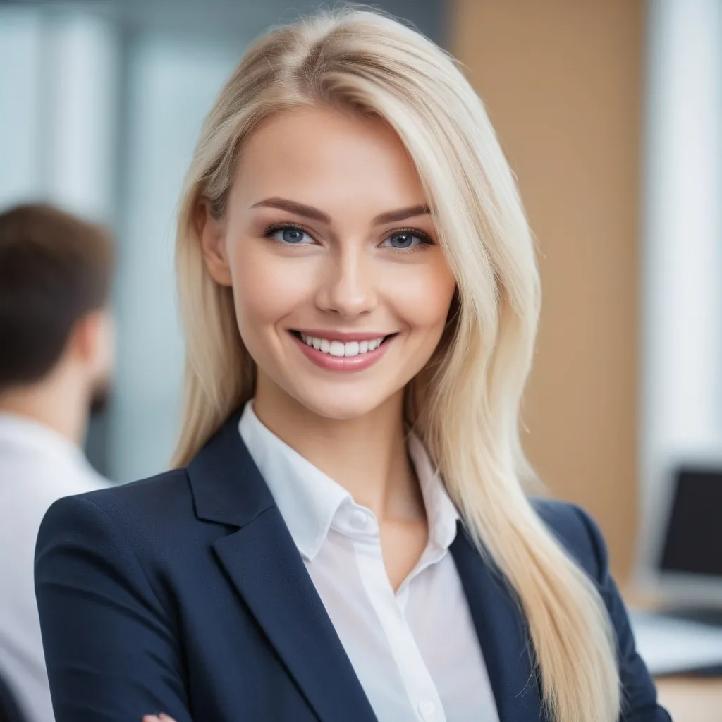 Prompt: Generate an image of a gorgeous professional blonde smiling recruitment agent for an international company
The agent must wear professional clothes
Focus on the head and the shoulders
The image must look as human as possible and not made by artificial intelligence
Pay close attention to the eyes and make them look as human as possible

